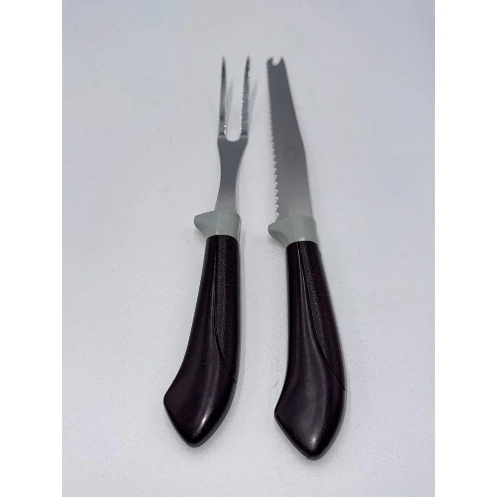 Unbranded Carving Set Brown Stainless USA Knife Fork 2pc